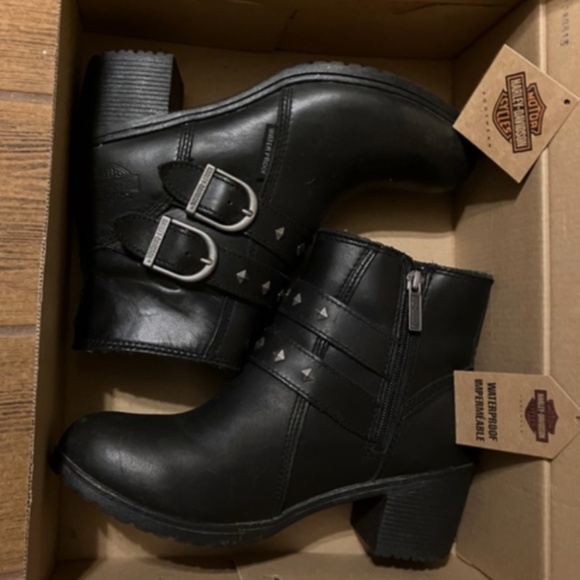 🦅HARLEY DAVIDSON ABNEY BOOTS, 🥾BLACK WITH SILVER STUDS, WATERPROOF - Picture 16 of 16